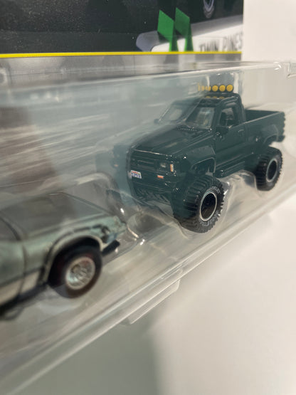 Hot Wheels 1/64 Premium Car Culture 2 Pack Back To The Future Time Machine Delorean & 1987 Toyota Pickup Truck/ Camionnette Black - JHW48 - Damaged Box