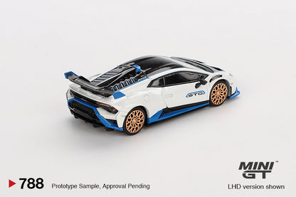 Mini GT 1/64 Lamborghini Huracán STO Bianco Asopo White & Blue - MGT00788