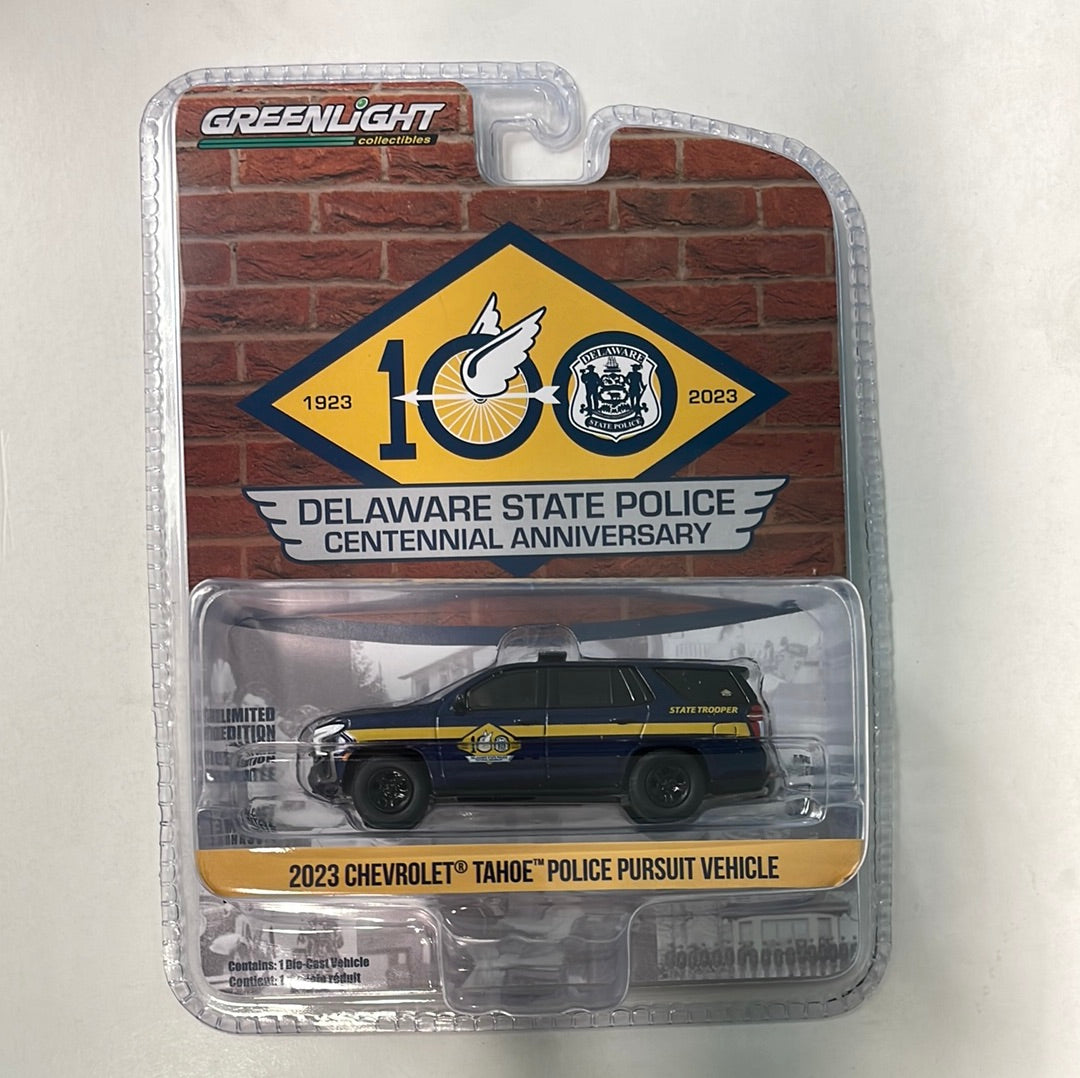 Greenlight 1/64 Delaware State Police 2023 Chevrolet Tahoe Police Pursuit Vehicle Blue