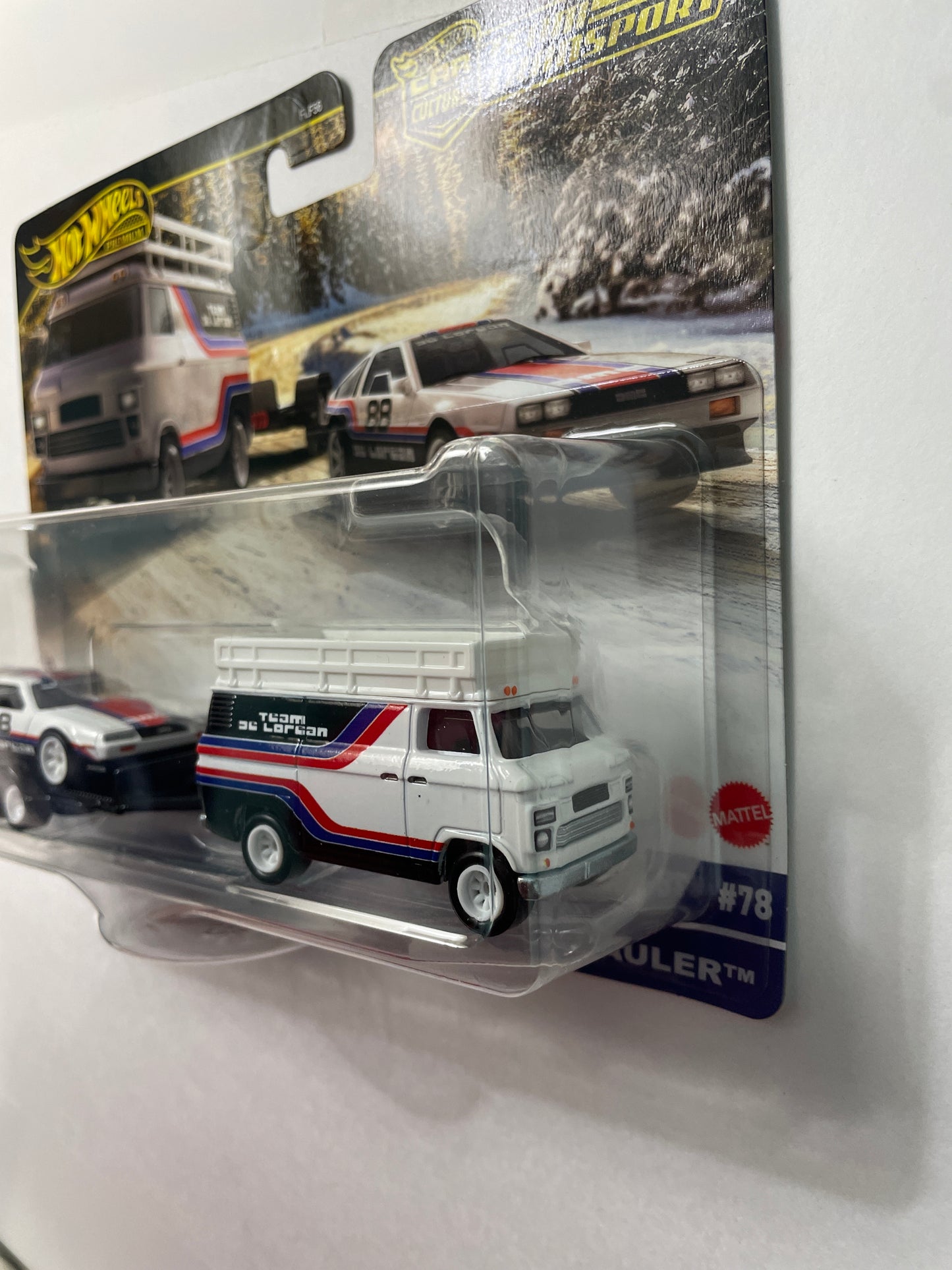 Hot Wheels 1/64 Car Culture Team Transport F Case DMC Delorean w/ HW Rally Hauler White & Black