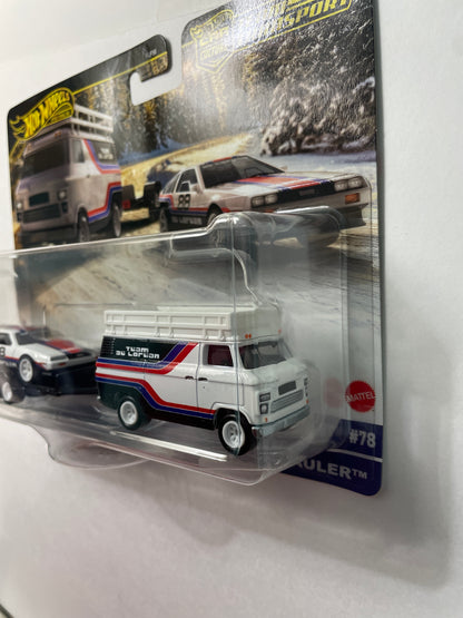 Hot Wheels 1/64 Car Culture Team Transport F Case DMC Delorean w/ HW Rally Hauler White & Black