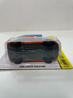 Hot Wheels 1/64 Factory custom Super Treasure Hunt 2008 Mitsubishi Lancer Evolution Orange w/ Black Wheels- Damaged Card
