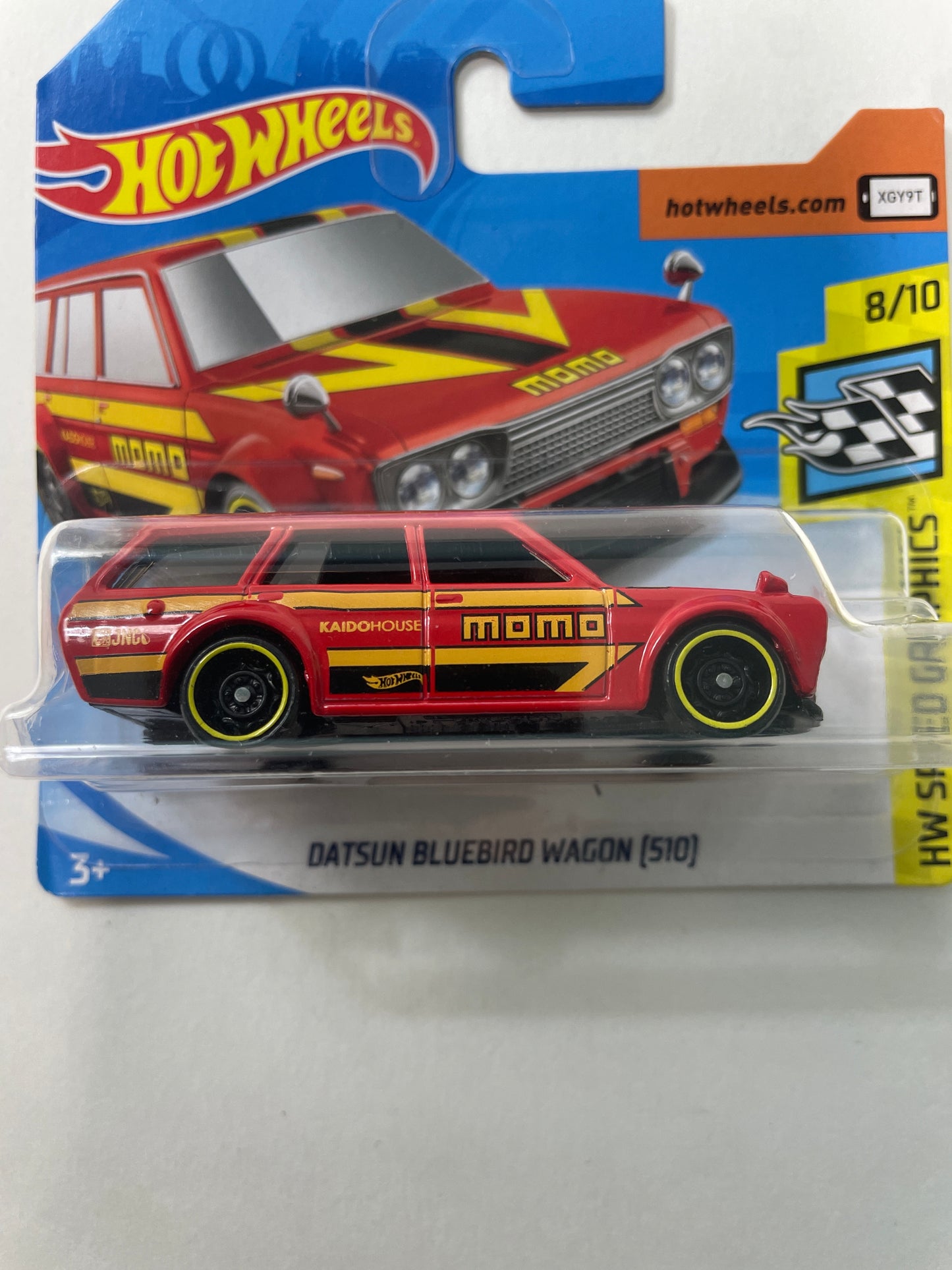 Hot Wheels 1/64 Datsun Bluebird Wagon (510) Momo Short Card Red - Damaged Box