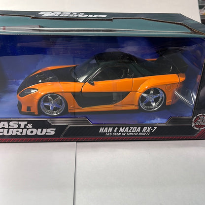 Jada 1/24 1995 Mazda RX-7 Widebody w/ Han Figure Tokyo Drift Fast and Furious - Damaged Box
