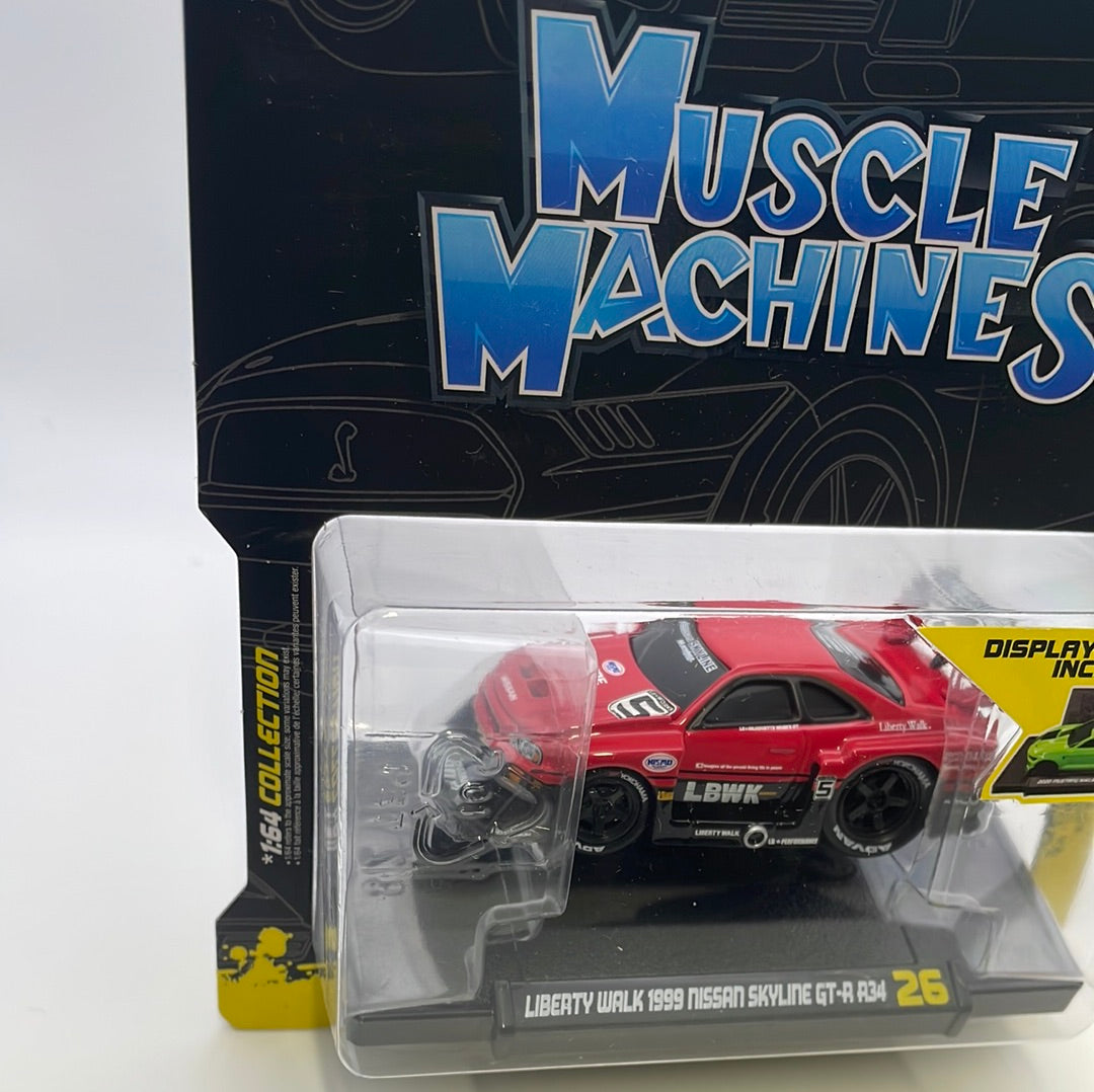 Muscle Machines 1/64 Liberty Walk 1999 Nissan Skyline GT-R R34 Red - Damaged Card