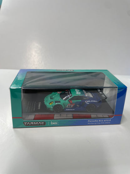 Tarmac Works X iXO Models 1/64 Porsche 911 GT3 R Nürburgring 24h 2023 n44 - HOBBY64 Green & Blue - T64-084-23NUR44 - Damaged Box