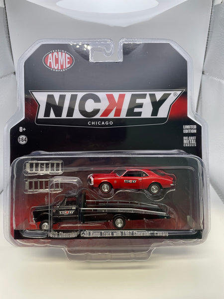 Greenlight x Acme 1/64 Nickey Chicago 1970 Chevrolet C-30 Ramp Truck w/ 1967 Chevrolet Camaro