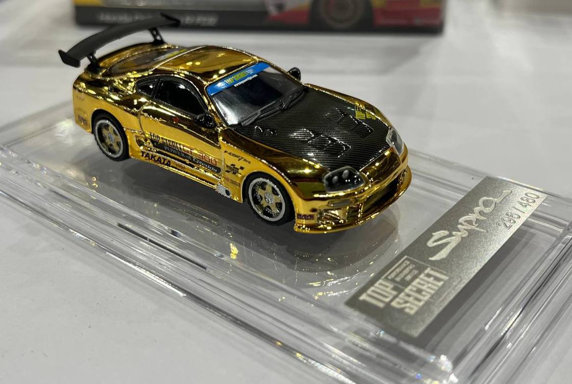 BM Creations 1/64 Top Secret GT-300 Toyota Supra (JZA80) Chrome Gold (SG Delux) - The Diecast Expo 2025 Singapore Dinner Exclusive