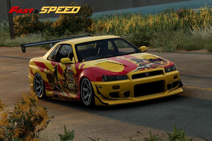 Fast & Speed 1/64 Nissan Skyline SRS Street Racing Syndicate GT-R R34 Yellow & Red