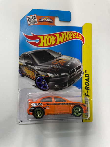 Hot Wheels 1/64 Factory custom Super Treasure Hunt 2008 Mitsubishi Lancer Evolution Orange w/ Gold Wheels- Damaged Card
