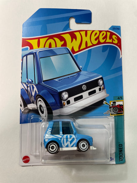 *Treasure Hunt* Hot Wheels 1/64 Tooned Volkswagen Golf MK1 Blue - Damaged Card