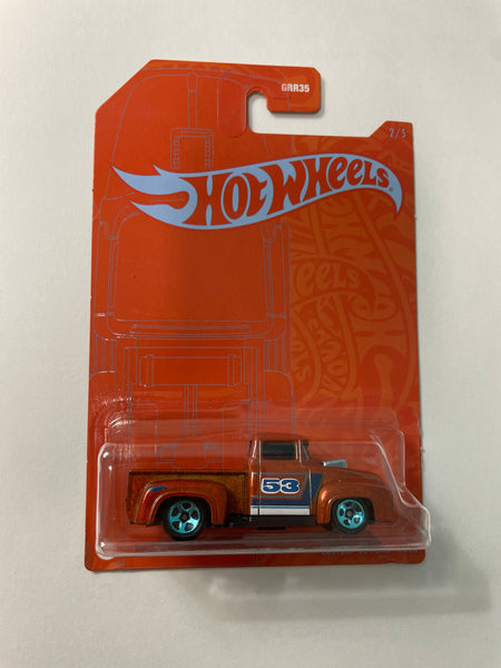 Hot Wheels 1/64 Orange & Blue Custom ‘56 Ford Truck Orange - Damaged Card