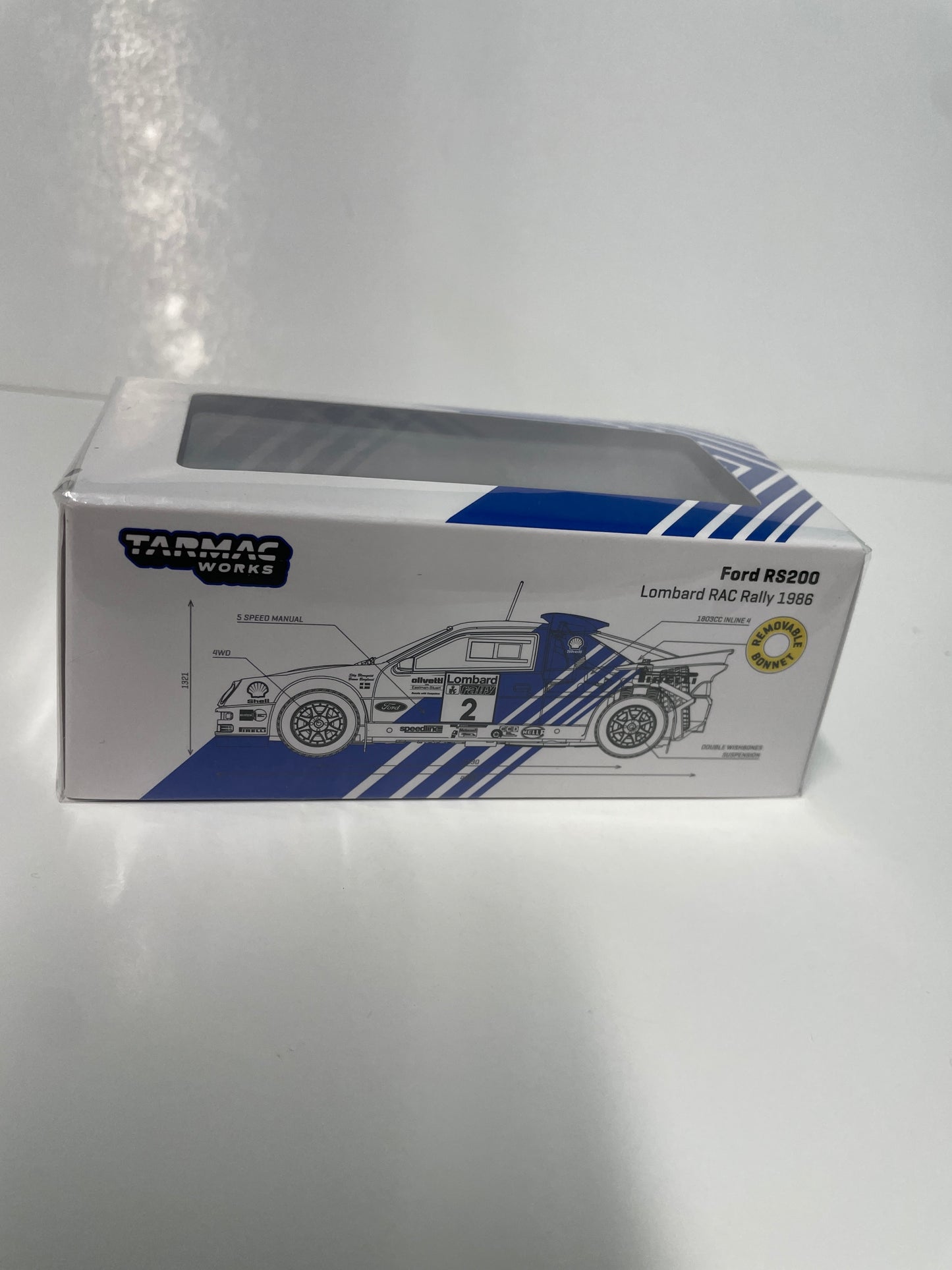 Tarmac Works 1/64 Ford RS200 Lombard RAC Rally 1986 #2 - HOBBY64 Blue & White