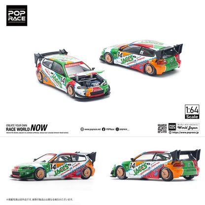 Pop Race 1/64 Pandem Honda Civic EG6 #14 Orange & Green
