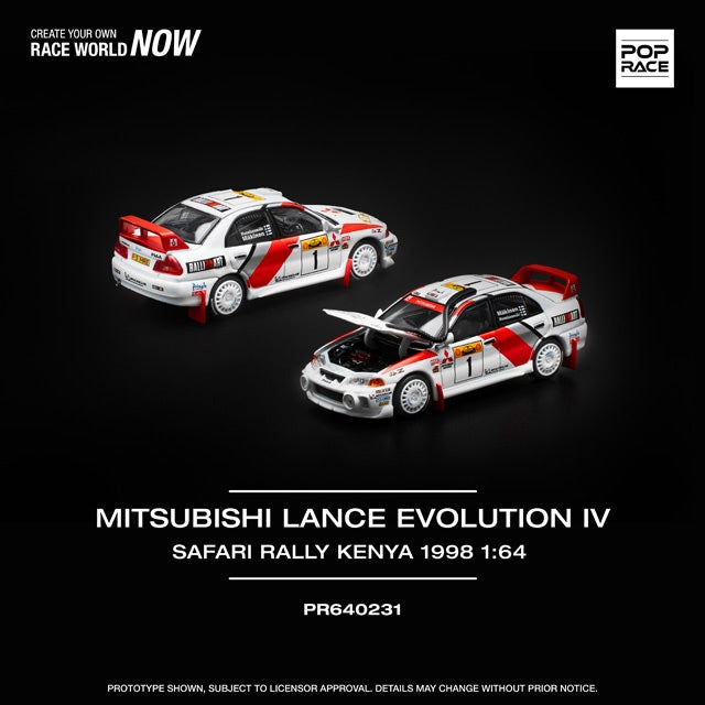 Pop Race 1/64 Mitsubushi Lancer Evolution IV Safari Rally Kenya 1998 #1 White & Red - PR64-0231