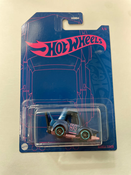 Hot Wheels 1/64 2022 Satin Blue & Pink Manga Tuner Blue - Damaged Box
