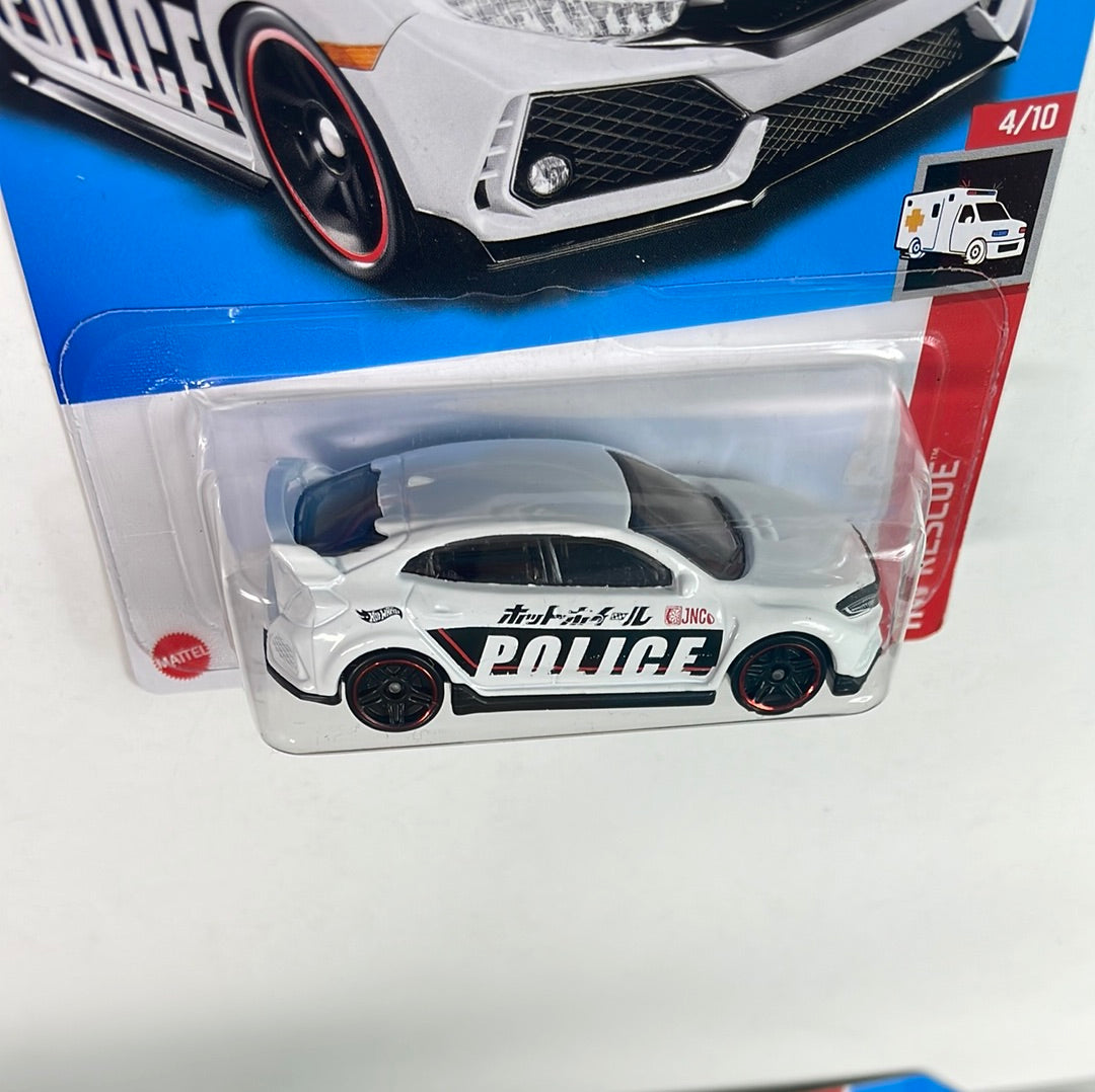 *Japan Card* Hot Wheels 1/64 2018 Honda Civic Type R Police White - Damaged Card