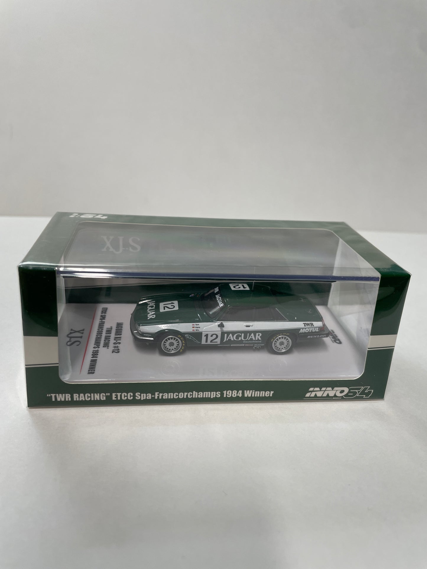 Inno64 1/64 Jaguar XJ-S #12 TWR RACING ETCC Spa-Francorchamps 1984 Winner Green - IN64-XJS-TWR12