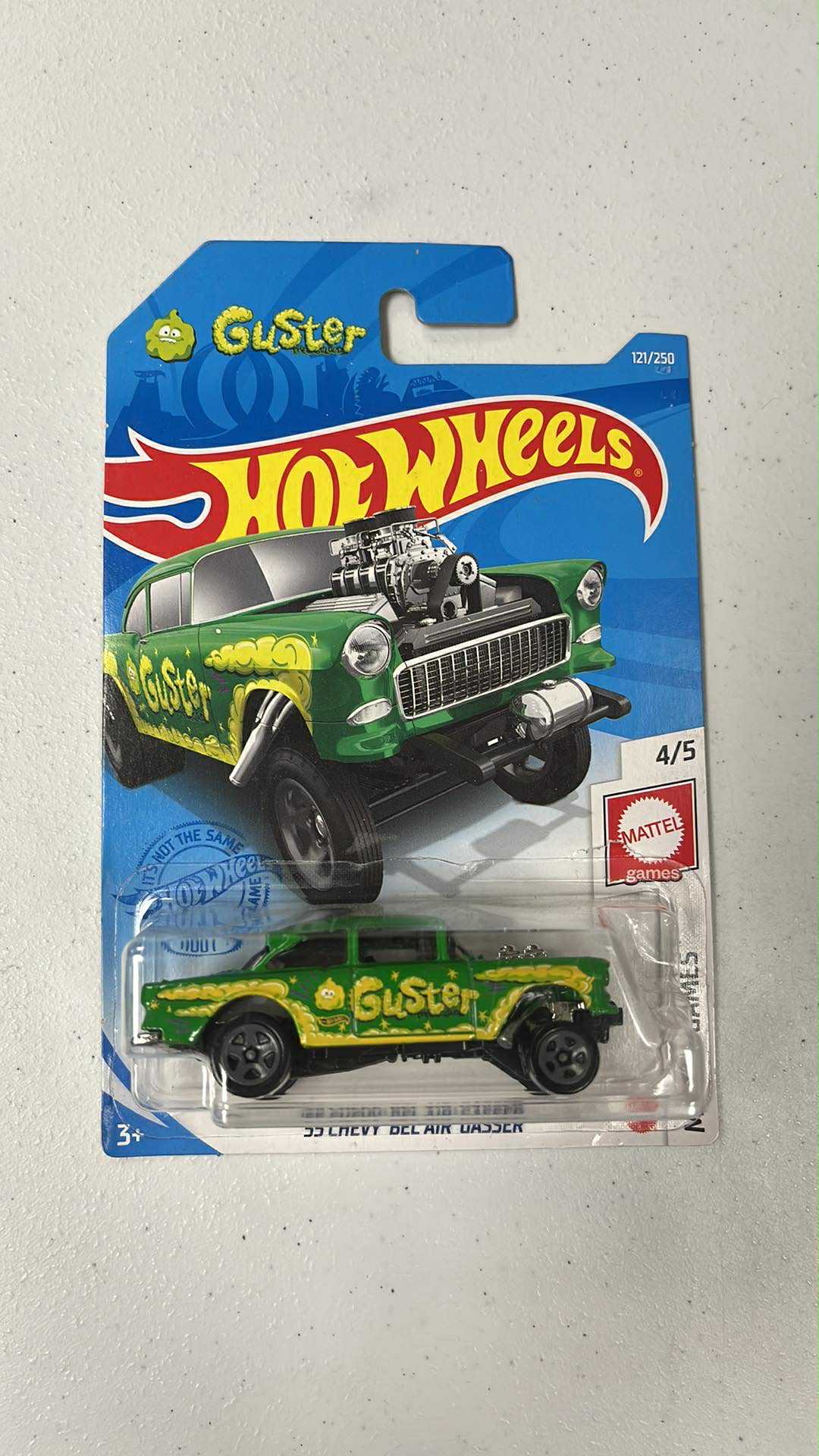 Hot Wheels 1/64 Guster ‘55 Chevy Bel Air Gasser Green - Damaged Box
