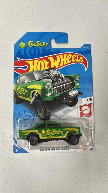 Hot Wheels 1/64 Guster ‘55 Chevy Bel Air Gasser Green - Damaged Box