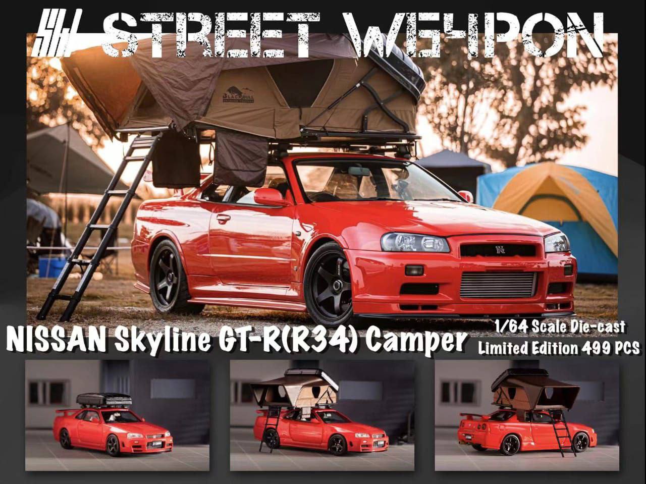 Street Warrior 1/64 Nissan Skyline GT-R BNR34 Camper w/ Tent Red