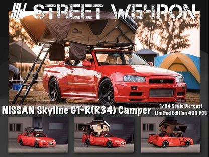 Street Warrior 1/64 Nissan Skyline GT-R BNR34 Camper w/ Tent Red