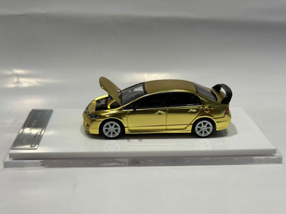 Motorhelix 1/64  Honda Civic Type R (FD2) Customized Chrome Paint Gold - The Diecast Expo 2025 Singapore Dinner Exclusive
