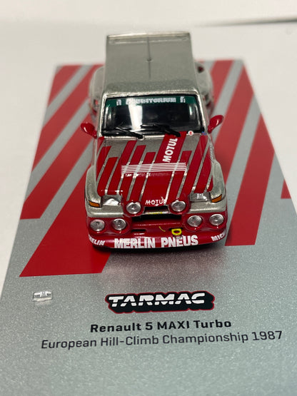 Tarmac Works 1/64 Renault 5 MAXI Turbo European Hill-Climb Championship 1987 Giovanni Rossi #35 - HOBBY64 Red & Silver - Damaged car (read description) open box for picture.
