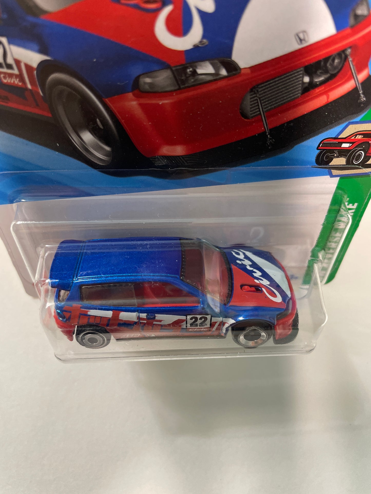 Hot Wheels 1/64 Honda Civic Custom Red & Blue - Damaged Box