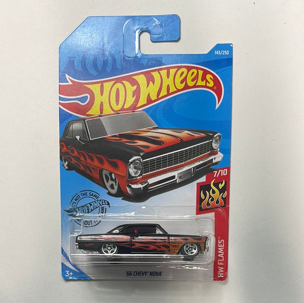 Hot Wheels ‘66 Chevy Nova Black w/ Flames - Damaged Card