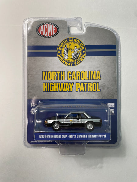 Greenlight x Acme 1/64 1993 Ford Mustang SSP - North Carolina Highway Patrol Black & Silver