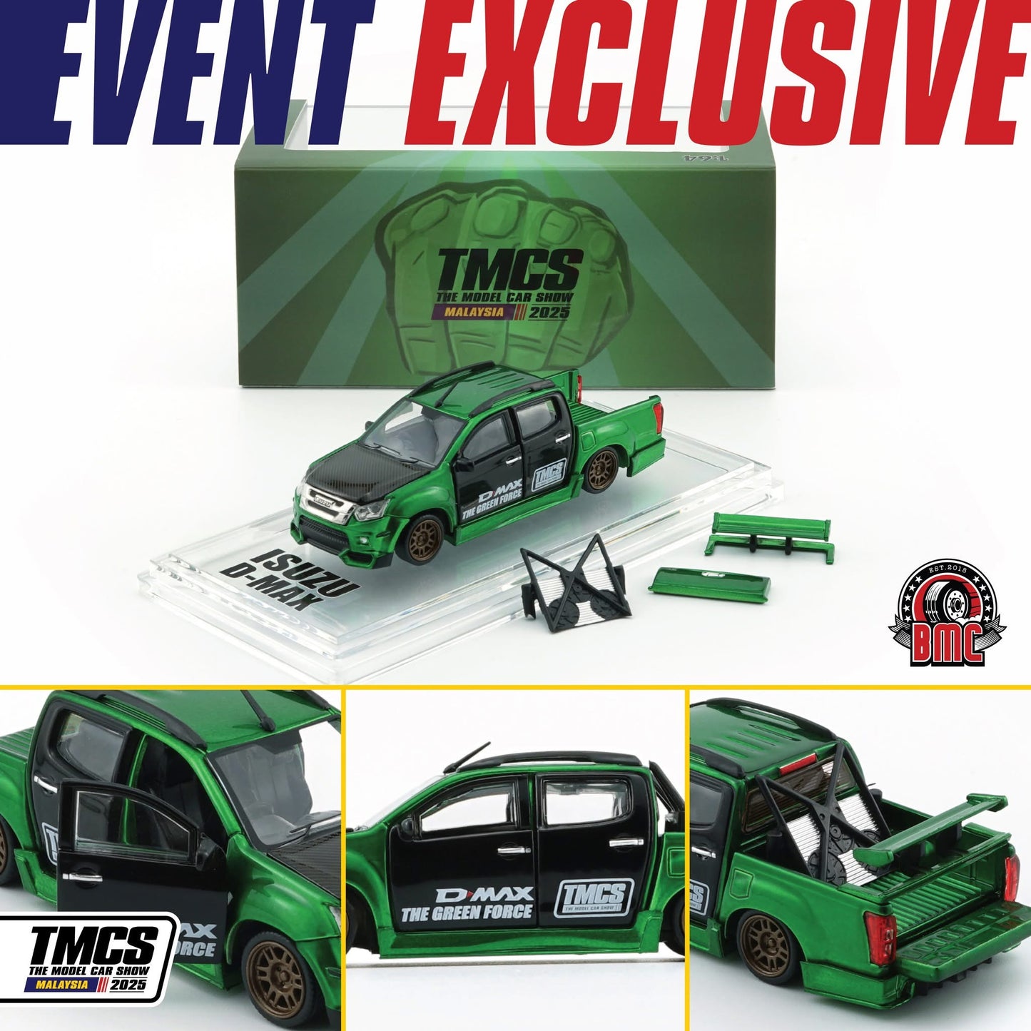 BM Creations 1/64 Malaysia Exclusive Isuzu D-Max 2018 Low Rider Metallic Green (TMCS2025) - 64B0466