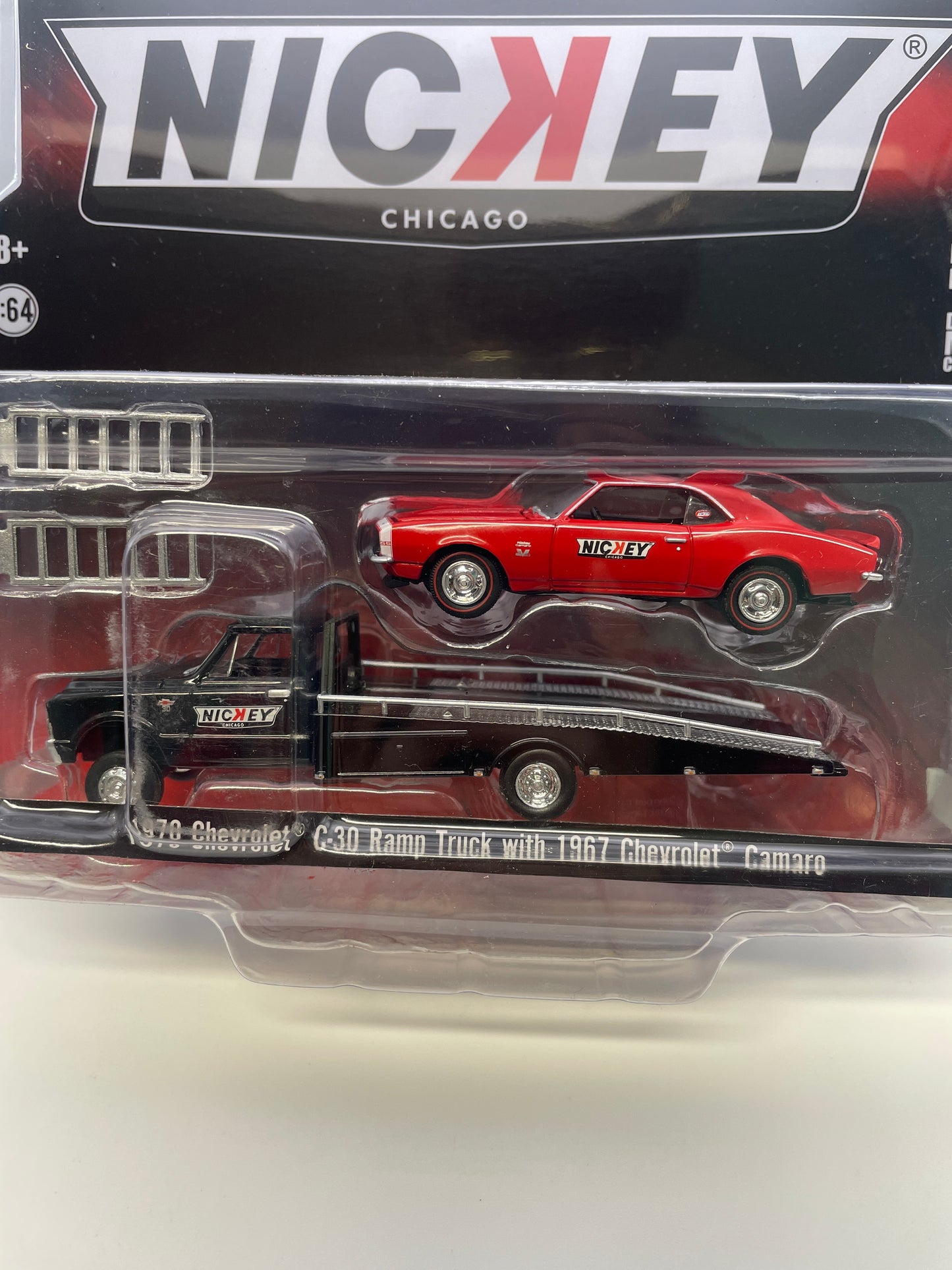 Greenlight x Acme 1/64 Nickey Chicago 1970 Chevrolet C-30 Ramp Truck w/ 1967 Chevrolet Camaro