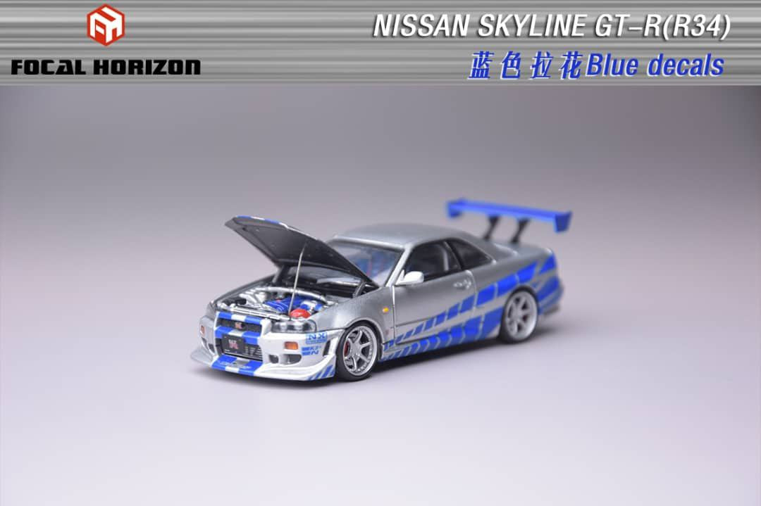 Focal Horizon 1/64 Nissan Skyline GTR R34 Silver & Blue