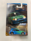 Hot Wheels 1/64 Speed Graphics ‘99 Honda Civic Type R (EK9) Falken Green & Blue - Damaged Card