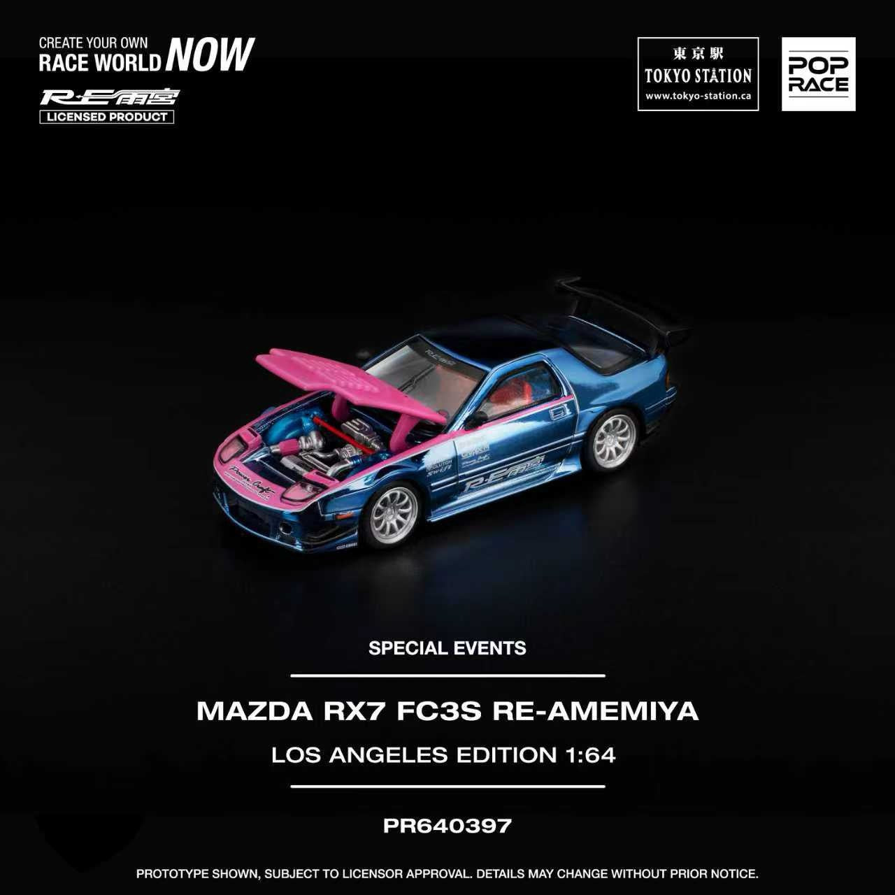 Pop Race 1/64 Mazda RX7 FC3S RE-Amemiya Blue & Pink Los Angeles Edition - PR64-0397