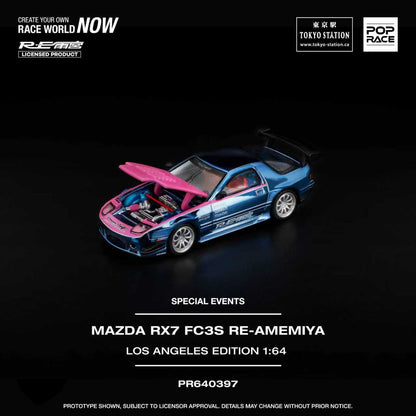 Pop Race 1/64 Mazda RX7 FC3S RE-Amemiya Blue & Pink Los Angeles Edition - PR64-0397