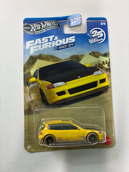 Hot Wheels 1/64 Silver Series Fast and Furious Race-Off Honda Civic EG Yellow - JKX19