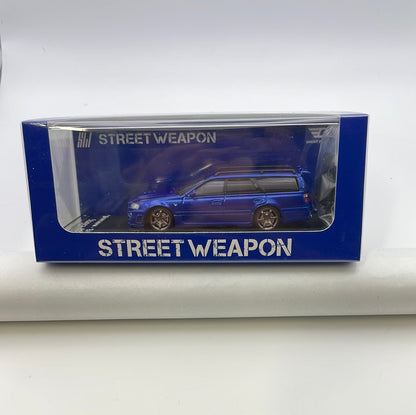 1/64 Street Weapon Nissan Stagea R34 w/ Extra Wheels & Roof Box Blue