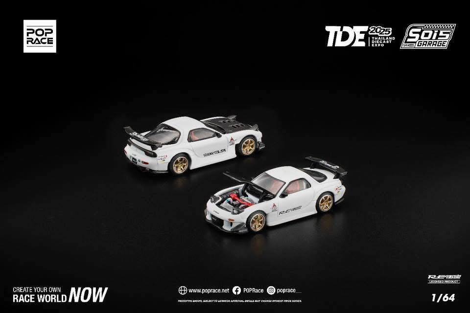 Pop Race 1/64 TDE Thailand Diecast Expo 2025 Mazda RX7 RE-Amemiya Widebody White