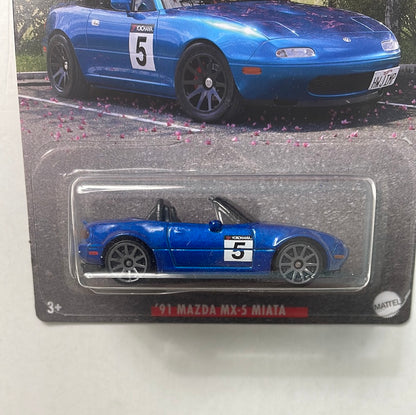 Hot Wheels ‘91 Mazda MX-5 Miata Blue - Japanese Classics - Damaged Card