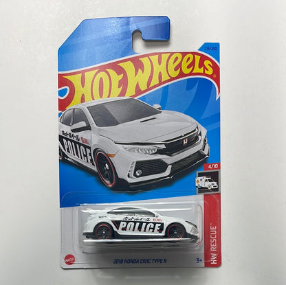 *Japan Card* Hot Wheels 1/64 2018 Honda Civic Type R Police White - Damaged Card