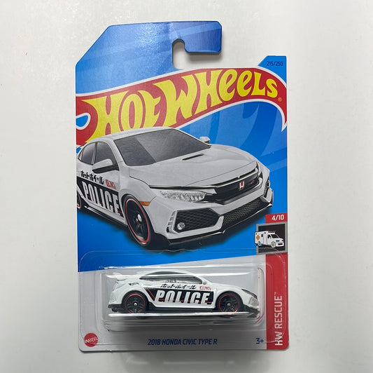 *Japan Card* Hot Wheels 1/64 2018 Honda Civic Type R Police White - Damaged Card