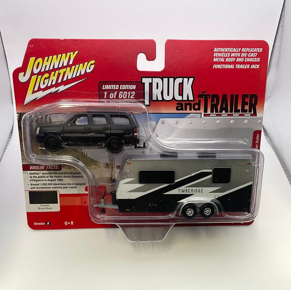 Johnny Lightning 1/64 Truck & Trailer 2005 Cadillac Escalade w/ Camper Trailer Black & Grey - Damaged  Box