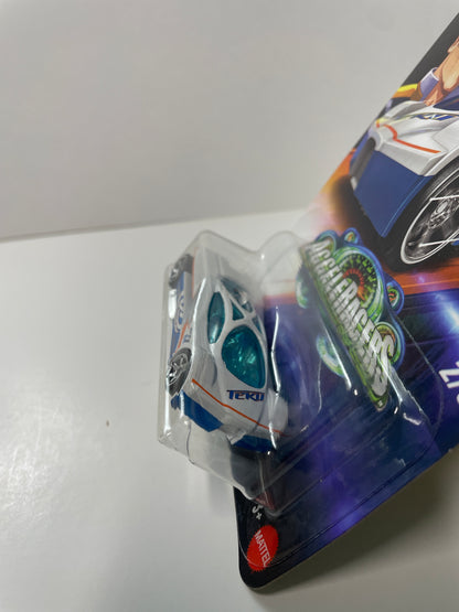 Hot Wheels 1/64 Silver Series Acceleracers Sling Shot Teku White/Blue - JCB94 (Euro Card)  - Damaged Box