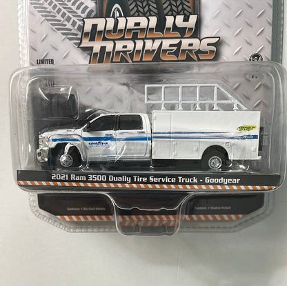 Greenlight 1/64 Dually Drivers 2021 Ram 3500 Dually Tire Service Truck - Goodyear White