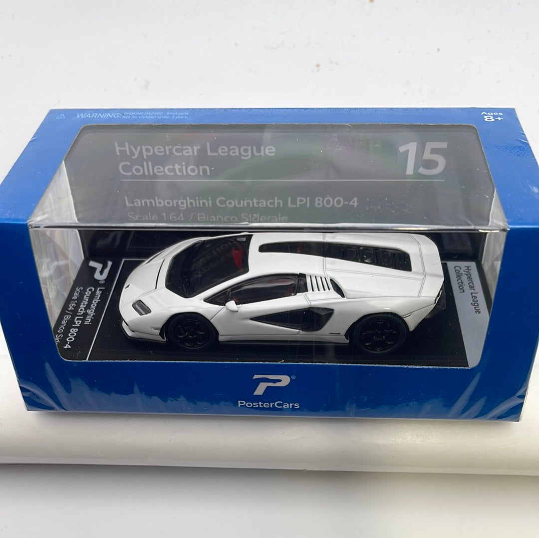 Postercars 1/64 Hypercar League Collection Lamborghini Countach LPI 800-4 Bianco Siderale White