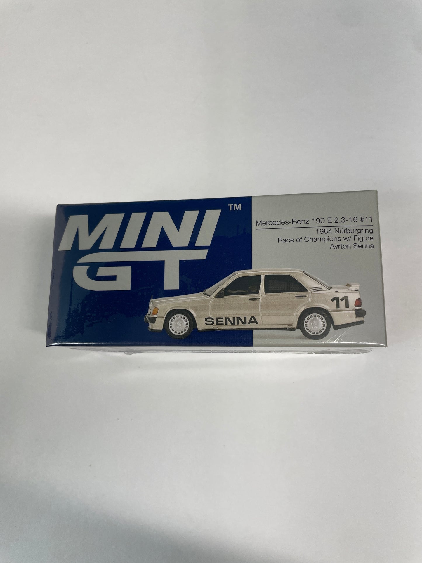 Mini GT 1/64 Mercedes-Benz 190 E 2.3-16 #11 1984 Nürburgring Race of Champions w/ Figure Ayrton Senna White - MGT01076