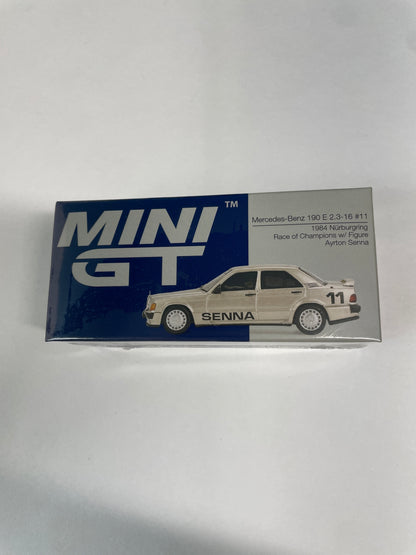 Mini GT 1/64 Mercedes-Benz 190 E 2.3-16 #11 1984 Nürburgring Race of Champions w/ Figure Ayrton Senna White - MGT01076
