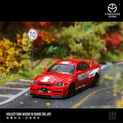 Time Micro 1/64 Nissan GTR R34 Red w/ Figure